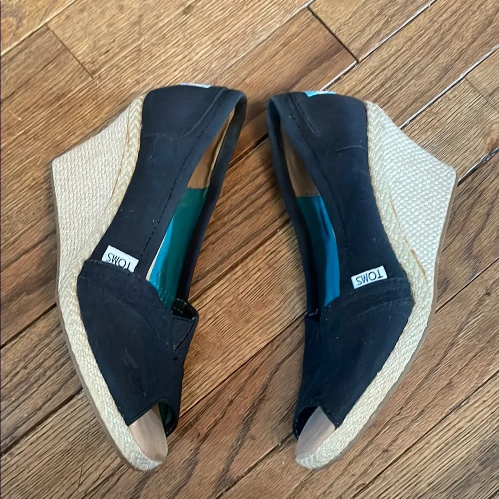TOMS Black Wedge Espadrilles